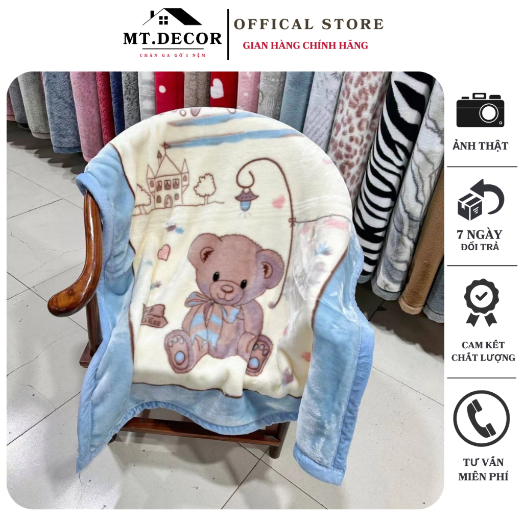 Chăn cho bé nhung tuyết 2 lớp dày dặn mềm mịn,chăn cho bé đi học không rụng lông, KT 100x140cm