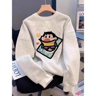 Áo sweater nữ nam màu xám ANMY in hình shin hoạt hình