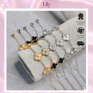 Vòng tay titan, lắc tay titan cỏ bốn lá đen bạc không gỉ, thiết kế cao cấp thời trang cho nữ