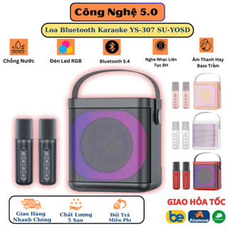 Loa Bluetooth Karaoke YS-307 SU-YOSD Kèm 2 Mic Không Dây, Âm Thanh Sống Động, Thiết Kế Led RGB Cực Đẹp, Bass Cực Căng
