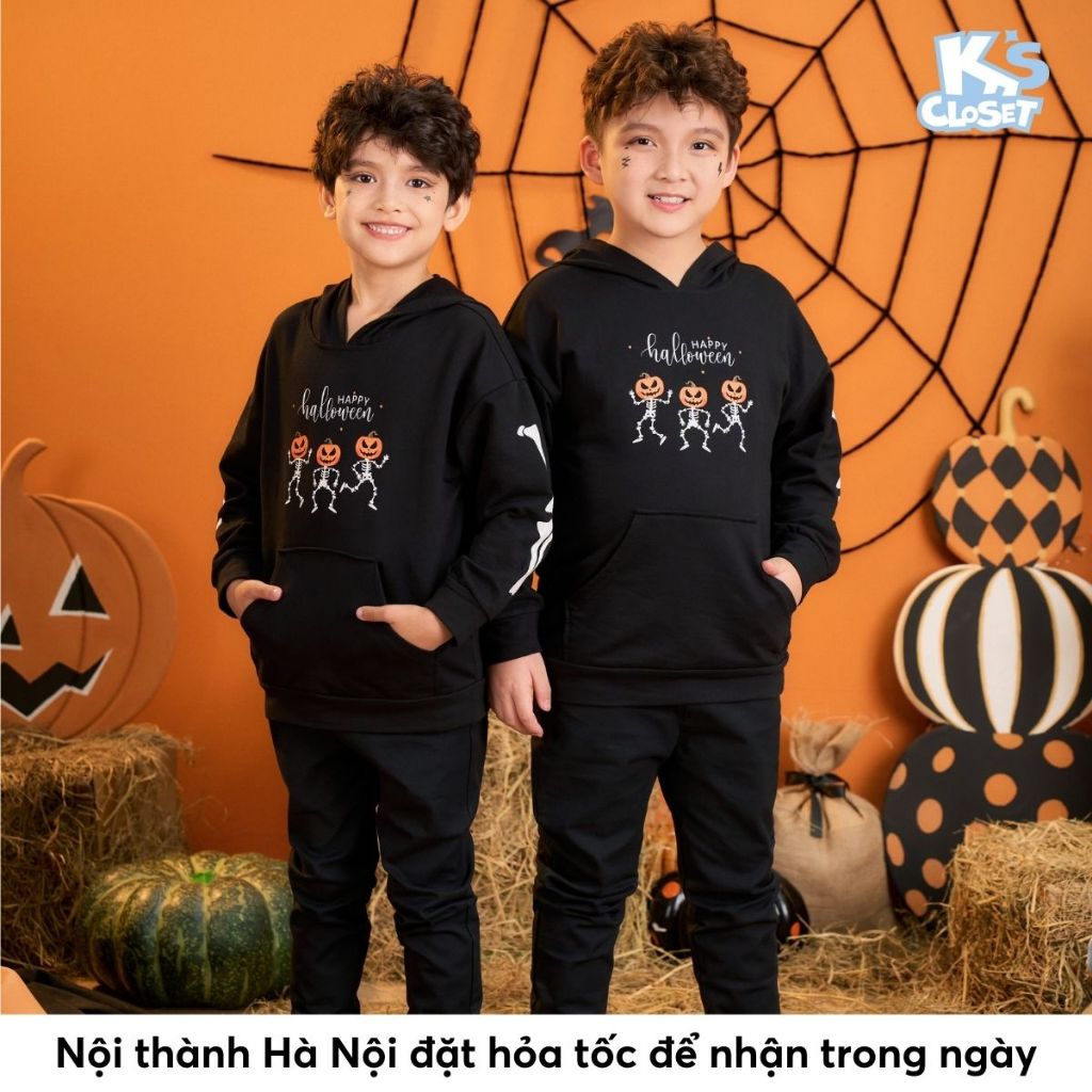 Áo Hoodie Có Mũ K'S CLOSET Chất Liệu Cotton Da Cá, Họa Tiết Halloween Cho Bé Trai Từ 10-55kg (2-14 tuổi) KT303FOF