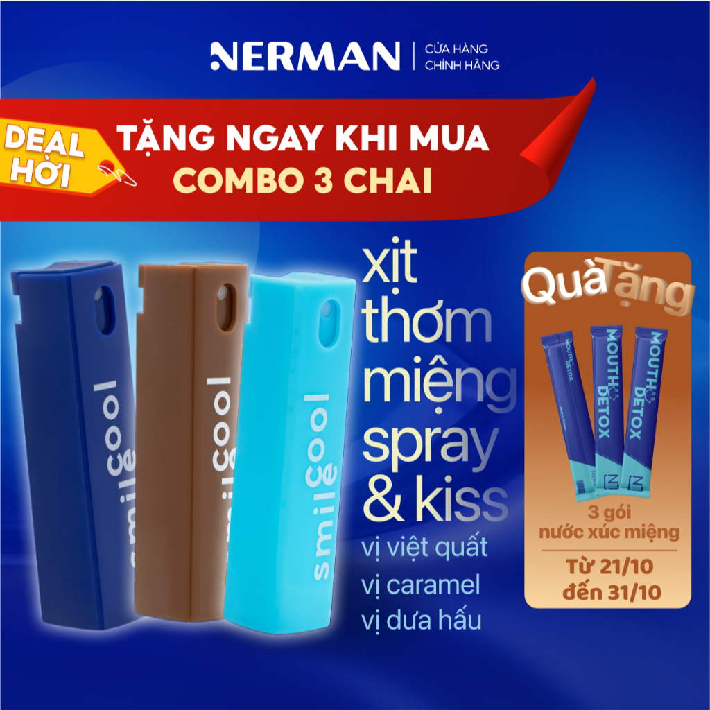 Xịt thơm miệng Spray & Kiss Nerman vị kẹo hoa quả bạc hà the mát cho nam nữ chai 10ml