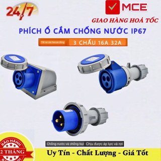 Ổ phích cắm công nghiệp 16A 32A 1 Pha 3 chấu nắp xoay chống nước di động và cố định, tiêu chuẩn IP67