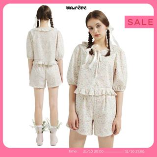 UNRÊVE BÉBÔNG Bộ Đồ Ngủ Pyjama Đồ Mặc Nhà Nữ Cotton Cao Cấp Đồ Ngủ Nữ Pijama Flora Short Set