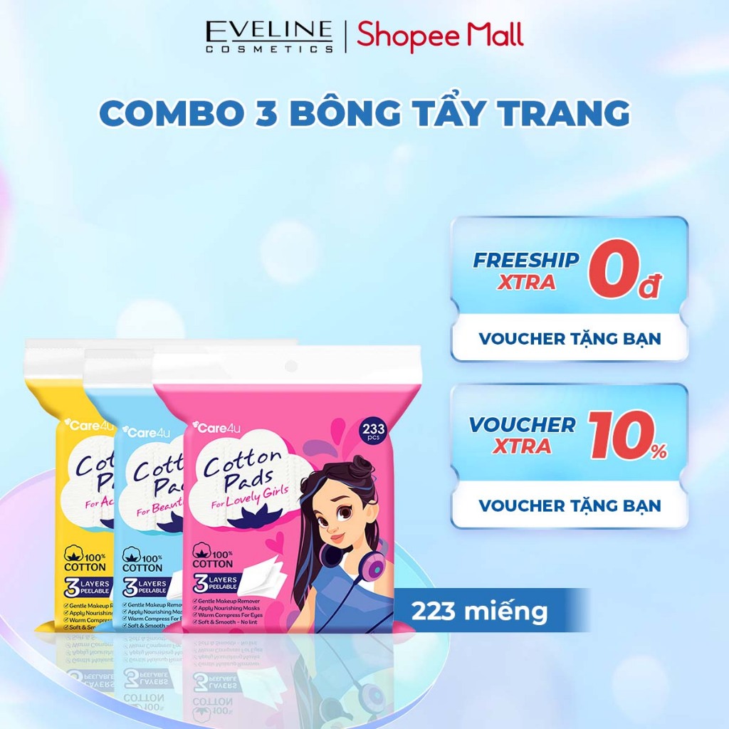 COMBO 3 Bông Tẩy Trang Care4u Cotton Phù Hợp Tẩy Trang, Đắp Mask Lotion 233 miếng