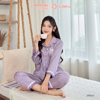 Bộ pijamas nữ lụa satin ht áo tay lỡ dài quần dài ST9213