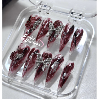 Nailbox Thiết Kế Móng Tay Giả Tông Đỏ Sang Chảnh Cho Nữ, Đi Tiệc, Chụp Ảnh Tết Mã 402