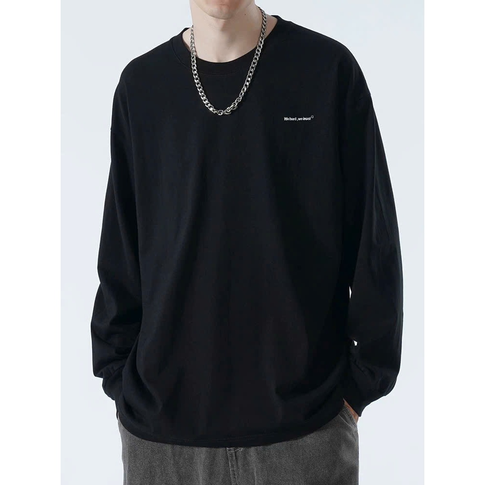 Áo thun nam dài tay cổ tròn có logo, Áo thun phông dài tay unisex nam nữ coton mềm mịn, co dãn Oversize form rộng