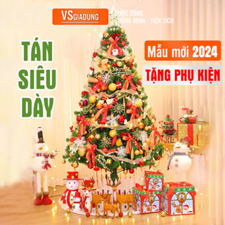 Cây thông noel 1.5M 2024 tán dày có đèn LED kèm nhiều phụ kiện trang trí - VS377