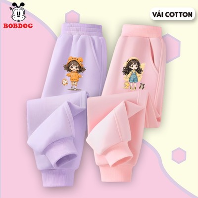 Quần dài bé gái BOBDOG chất liệu nỉ da cá dáng thể thao in hình cô gái  cute cho bé