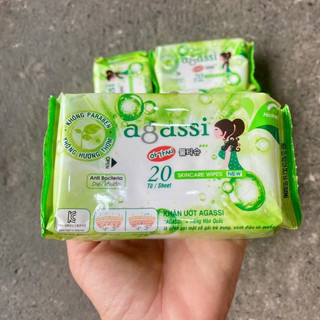 Combo 5 gói Khăn ướt BỎ TÚI 20 tờ agassi loại không mùi hương