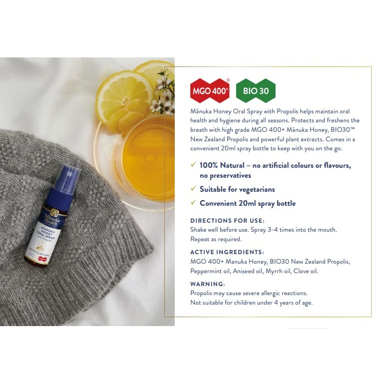 [Chai Xịt Họng manuka Úc] Keo Ong Manuka health Honey Oral Spray With Propolis 20ml