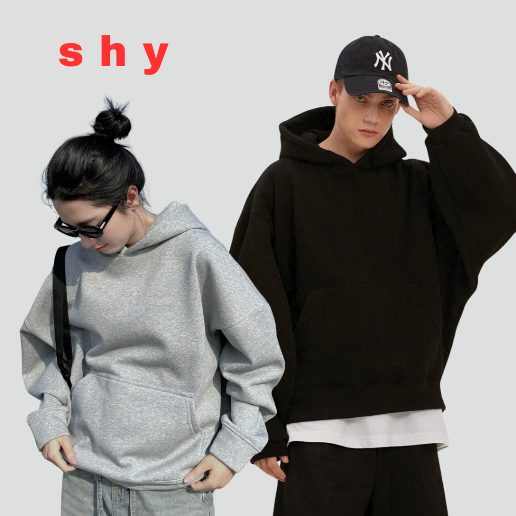  Áo Hoodie Nỉ Trơn Có Mũ Và Túi Nam Nữ Shy Basic - Lót Lông Cừu Cotton Form Oversize Dài Tay Mềm 