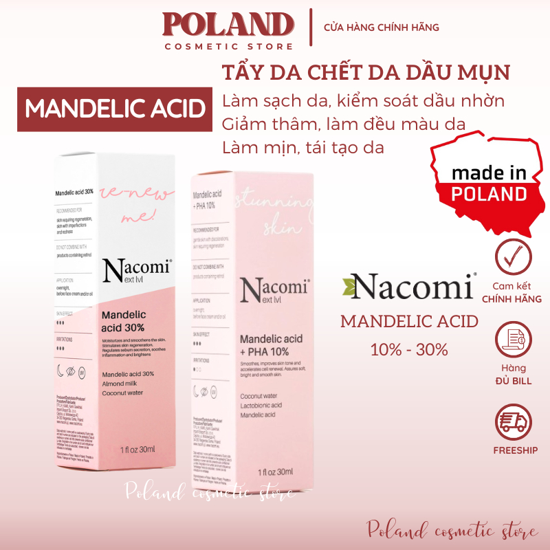 Serum giảm mụn mờ thâm Nacomi, tinh chất tẩy da chết với Mandelic Acid 10%