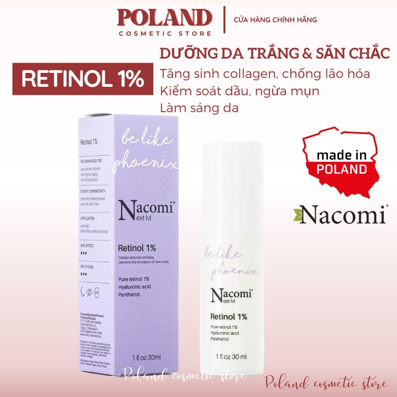 Tinh chất Retinol 1% Nacomi giảm nếp nhăn, cải thiện độ căng, độ đàn hồi da, làm sáng da 30ml