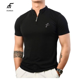 Áo body FLOMAN barto CH2 dây kéo thêu chất thun gân, áo nam cổ trụ thoáng mát