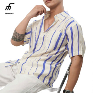 Áo sơ mi nam tay ngắn hoạ tiết đi biển Angus chất liệu Kate Thái - Floman