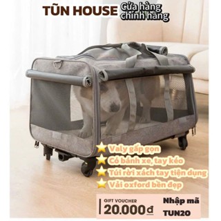 Túi đựng chó mèo size lớn tới 17kg, có tay kéo và bánh xe tháo rời, gấp gọn tiện dụng- Tũn House