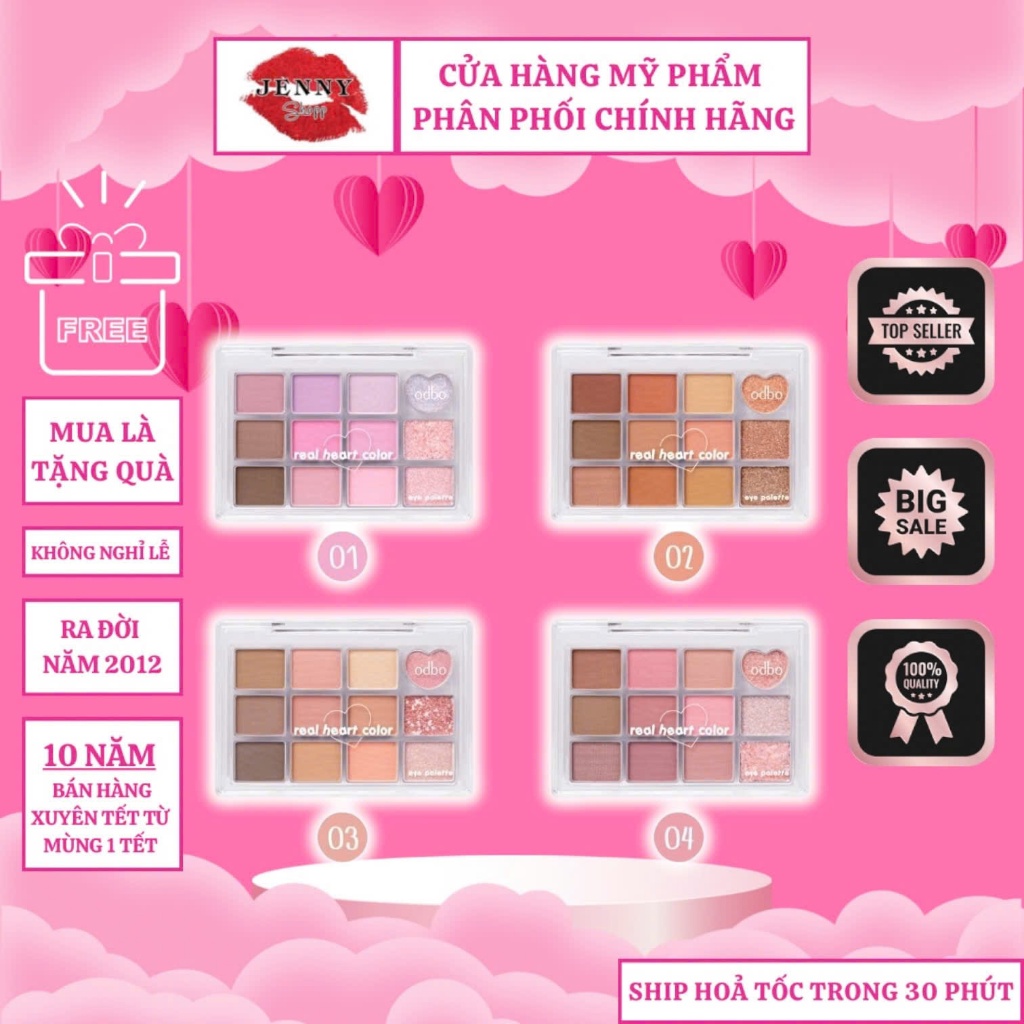 Bảng Phấn Mắt 12 Ô Odbo Real Heart Color