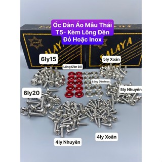 BỘ ỐC DÀN ÁO SALAYA MẪU THÁI T5 KÈM LÔNG ĐỀN ĐỎ VÀ LÔNG ĐỀN INOX LẮP NHIỀU DÒNG XE