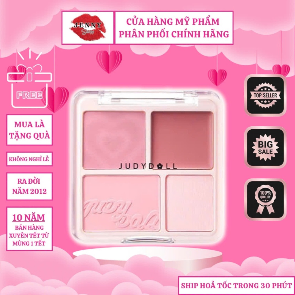 Bảng Phấn Má Hồng & Bắt Sáng Highlight Judydoll 4 Ô