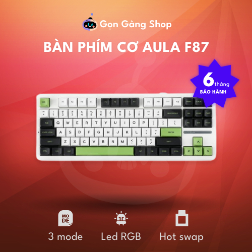 Bàn phím cơ AULA F87 PRO / F87 PRO V2 Gaming 3Mode kết nối, LED RGB, Hotswap 5pin Gongangshop68