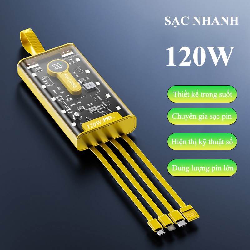 Sạc dự phòng 20000 30000mah sạc nhanh pd22,5w/20w trong suốt tích hợp 4 dây sạc tích hợp đèn led chiếu sáng | BigBuy360 - bigbuy360.vn