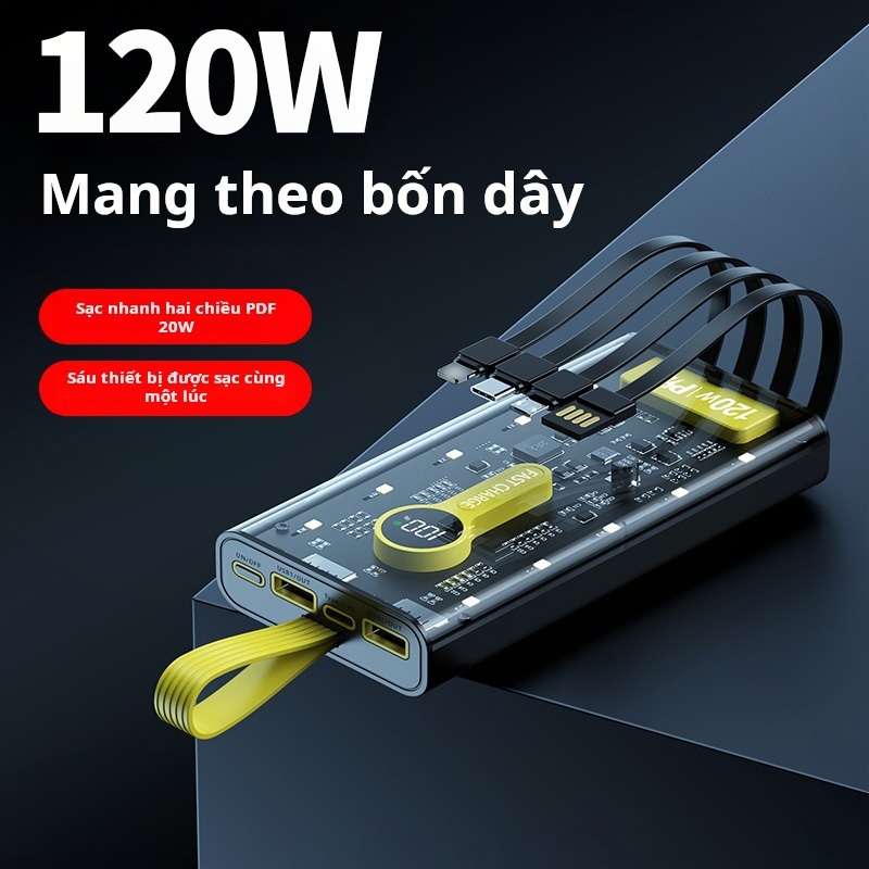 Sạc dự phòng 20000 30000mah sạc nhanh pd22,5w/20w trong suốt tích hợp 4 dây sạc tích hợp đèn led chiếu sáng | BigBuy360 - bigbuy360.vn