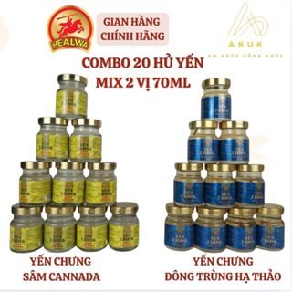 Combo 20 lọ Yến Healwa 70ml(10 sâm canada 10 đông trùng hạ thảo  dùng cỏ ngọt thay đường phèn)