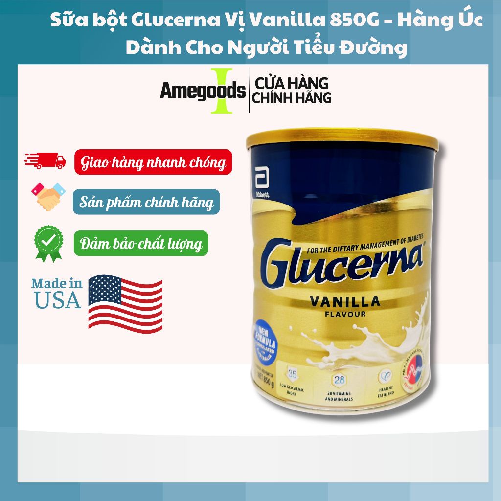 (Date 11.2025/Hàng Úc) Sữa bột GLUCERNA Vị Vanilla Dành Cho Người Tiểu Đường 850G/Hộp