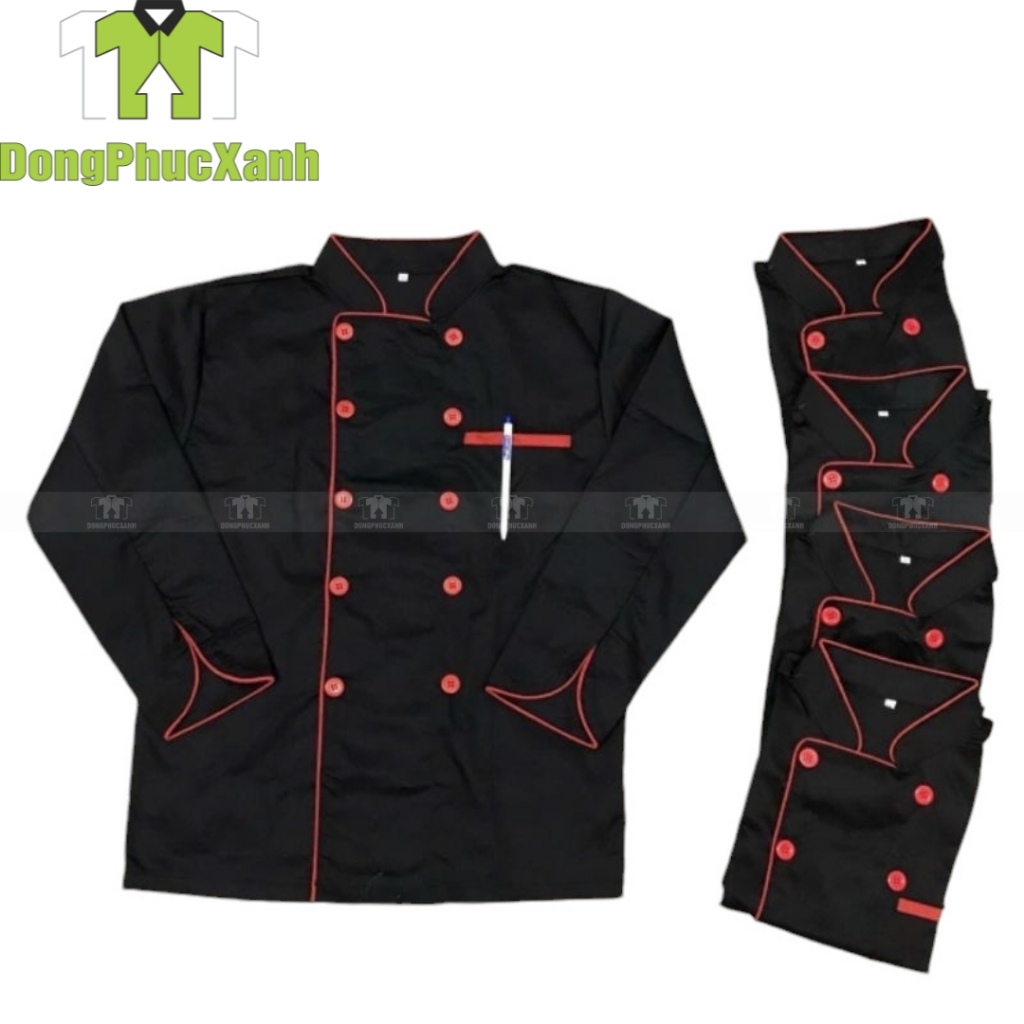 Áo Bếp Tay Dài Áo Đồng Phục Đầu Bếp Màu Trắng Đen