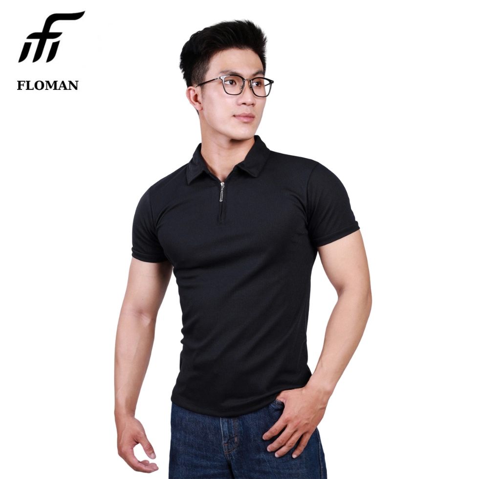 Áo polo body nam FLOMAN CH1 cổ bẻ khóa kéo nam thun gân co giãn - AFL36