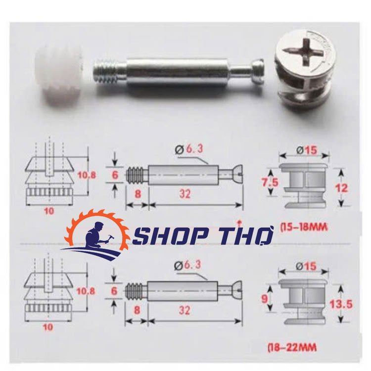 Bộ ốc cam 15-40mm (set 50 bộ )