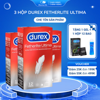 Combo 3 Hộp Bao Cao Su Durex Fetherlite Ultima Siêu Mỏng Size 52 Mm 12 Bao
