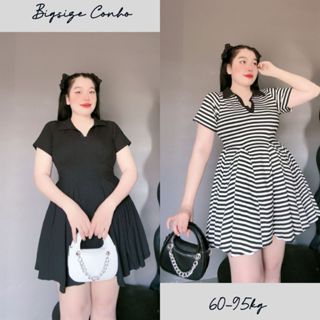 Đầm Xòe Tay Ngắn Bigsize Nữ, Váy Đầm Big Size Cổ Trụ Vải Gân Tăm Mát Che Bụng Tôn Dáng Lên Phom Dễ Thương G122