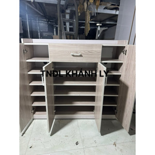 Tủ giày nhựa màu gỗ sồi 4cánh 1ngăn kéo 126x110x31 6tầng(Freeship HCM)