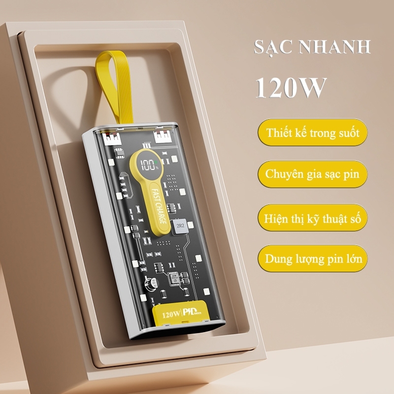 Sạc dự phòng 20000 30000mah sạc nhanh pd22,5w/20w trong suốt tích hợp 4 dây sạc tích hợp đèn led chiếu sáng | BigBuy360 - bigbuy360.vn