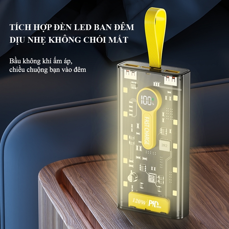 Sạc dự phòng 20000 30000mah sạc nhanh pd22,5w/20w trong suốt tích hợp 4 dây sạc tích hợp đèn led chiếu sáng | BigBuy360 - bigbuy360.vn