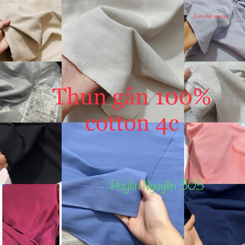 Vải thun gân 100% cotton co dãn 2 chiều và 4 chiều