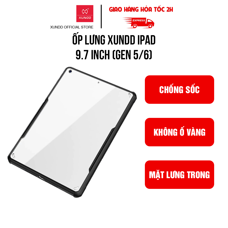 Ốp lưng XUNDD iPad 9.7 inch (2017/2018)/ iPad Gen 5/6 - Viền TPU, Chống sốc, Mặt lưng trong - Đen