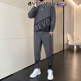 Bộ quần áo nỉ nam thể thao thu đông co dãn 4 chiều, Set nỉ nam nữ dài tay phối chữ cổ tròn cao cấp BN13 - OVERMAN