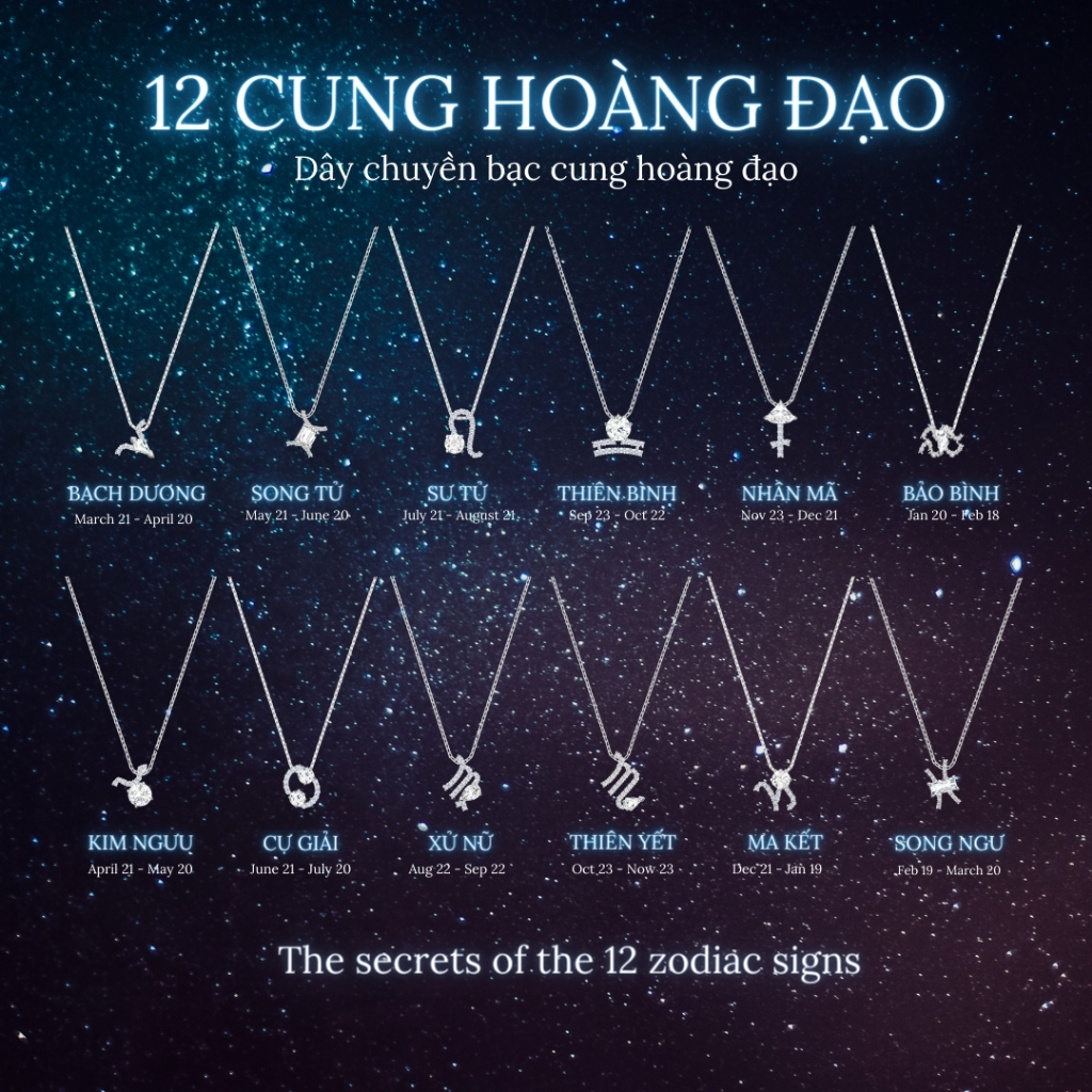 Dây Chuyền nữ bạc Cung Hoàng Đạo 6062 Fullbox SWA - Dây Chuyền 12 Cung Hoàng Đạo Bạc S925