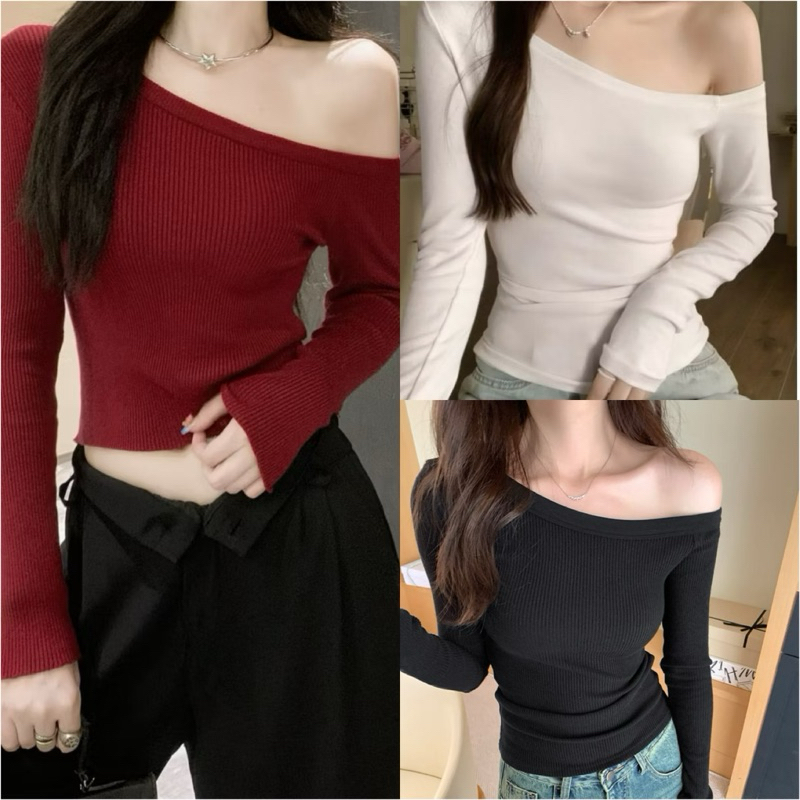 ÁO KIỂU LỆCH VAI TAY DÀI THU ĐÔNG CHẤT GÂN LVTT91