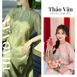 Áo dài cách tân form xuông Thi Thư hoa thêu ren nổi cao cấp- Cover LINN Design