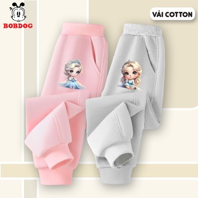 Quần dài cho bé gái BOBDOG, quần thu đông chất nỉ da cá dáng thể thao in hình Elsa cute cho bé