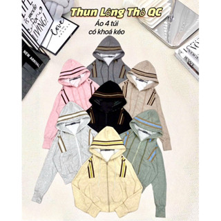 Áo Khoác Thun Len Lông Thỏ QC - Chất Mềm Mịn Co Giãn - Chạy Dây Màu Hottrend - Áo 4 Túi ( có khoá kéo ) - Tay Xỏ Ngón