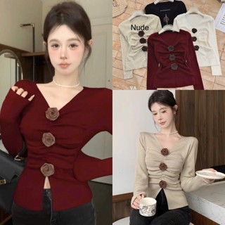 Áo Thun Nữ Dài Tay Chất Len Lông Thỏ Thiết Kế Đính Hoa Thời Trang Cho Nữ A2010