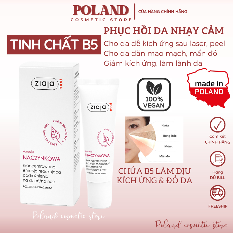 Tinh Chất B5 Phục Hồi Da Ziaja Med Kuracja Naczynkowa Giúp Làm Dịu Da, Giảm Kích Ứng 30ml
