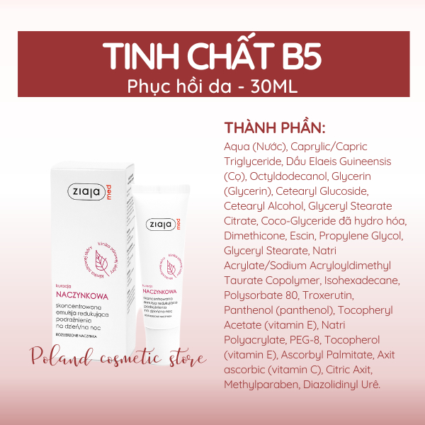 Tinh Chất B5 Phục Hồi Da Ziaja Med Kuracja Naczynkowa Giúp Làm Dịu Da, Giảm Kích Ứng 30ml