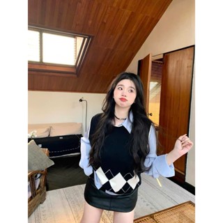   Bigsize 55-100kg  Áo gile len nữ họa tiết  phong cách vintage thời trang thu đông 